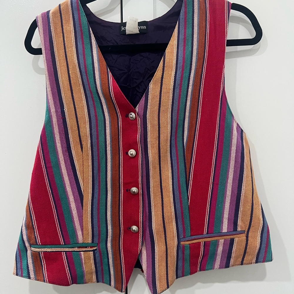 Jessica Lynn vintage Colorful Striped Vest with Buttons size medium
